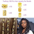 100 Pcs Gold Hair Jewelry Dreadlock Accessories Metal Braid Rings Cuffs Clips
