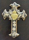 Vintage Handmade Mexican Wood   Metal Milagros Decorative Cross - 6-3 4  Tall