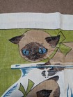 Vintage 1969 Cat Calendar Linen Tea Towel Siamese Fish Mod Kitsch Retro