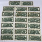 1976  2 Lot Of 20 Circulated Notes Two Dollars Frn Twenty Paper Money Currency