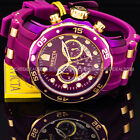 Invicta Mens Pro Diver Chronograph 18k Gold Purple Dial Elegant Fashion Watch