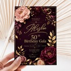 Elegant Burgundy Gold Birthday Invitation Editable Canva Template 5x7
