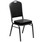 Crown Back Stacking Banquet Chair With Black Vinyl And Silver Vein Frame