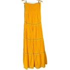 Vtg Handmade Mexican Embroidered Maxi Dress S Yellow Boho Smocked Folk Art Party