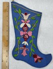 Vintage Felt Sequined Handmade Christmas Stocking Blue Floral 13    Inch