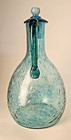 Vintage Mcm Handblown Teal Blue Bubble Decanter With Fitted Topper lid