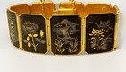 Vintage Amita Japan Damascene Panel Bracelet     24k Gold   Sterling Silver Inlay