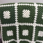 Vtg Granny Square Crochet Afghan Blanket Throw Green White 42    X 67    Wool
