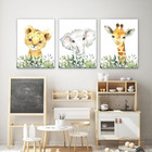 Baby Safari Nursery Wall Decor - Set Of 3 Pictures Cute Animal Wall Prints On Ca