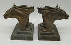 2 Bronze Dual Horse Head Bookends 1920 s Art Deco Frankart Double Stallions Pair