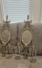 Pair Of Antique Brass Mirrored Prismed Wall Tapered Candle Holders 21 x9   