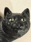 Vintage Cast Iron Black Arched Back Cat Door Stop Halloween Green Eyes Flat-head