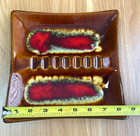 Vintage Retro Large Ceramic Ashtray 8 5  Square Red   Brown Drip Glaze  Usa Made