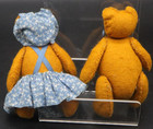 Vintage Dollhouse Teddy Bears Pair Felt Handmade Clothes Tagged Cs 1984 Jointed