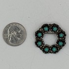 Vintage Taxco Mexico Sterling Silver  Turquoise Floral Flower Wreath Brooch