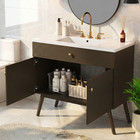 36  Dark Brown Striped Bathroom Vanity With Soft Close Doors Ceramic Sink