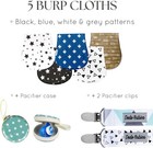 Dodo Babies 5-pack Baby Burp Cloths - Soft 9 Piece Set  Blue white teal 