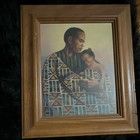 Black Americana Framed Art Print Figure Holding Child In Wooden Frame