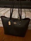 Coach Town Tote Black Pebbled Leather Gold-tone Hardware Signature Charm