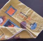 Vintage 1960s Pure Linen Hand-printed Mcm Rooster   Hens Tea   Kitchen Towel