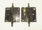 Vtg Antique Ornate Cast Iron Door Hinge Set 3 1 2  X 3 1 2  Victorian Nouveau