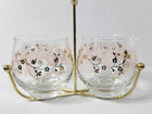 Vtg Libbey Mcm Pink Floral Dutchess Glass Sugar   Creamer W gold Stand