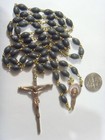 Vintage Catholic Saint Mary Black Beads Rosary 22   Religious Crucifix 53679