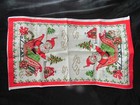 Vintage Christmas Towel Linen Santa In Sleigh Print Red Gold Green Tw338