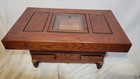 Vintage Japanese Hibachi Coffee Table Burl Wood Copper Insert Drawers Brass Trim