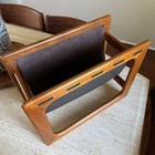 Mid Century Salin Mobler Danish Modern Teak   Leather Magazine Rack Vintage Mcm