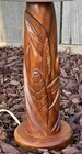 Vintage Hawaii Milo Wood Carved Lamp W  Anthurium Motif     Mid Century Tiki Style