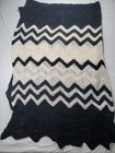 Handmade Crocheted Chevron Afghan Blanket Throw 86x64 Zig Zag Black white Cream