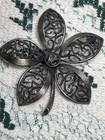 Silver Tone Filigree Flower Brooch Pin  Metal  Flowers   Plants Theme  2 5 In