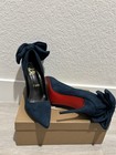 Christian Louboutin Navy Bow Pointed Toe Stiletto Slip-on Pumps