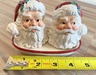 Vintage Santa Salt   Pepper Shakers With Tray Rare Christmas 
