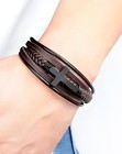 Cross Leather Bracelet For Men  Multi-layer Braided Religious Cuff With Stain   