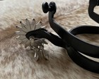 Pair Adult Black Steel Western Spurs Jingle Bobs On Rowels