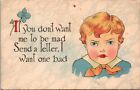 Nd Leeds Jamestown Railroad Rpo Cancel 1919 Little Boy Humor Poem Postcard 