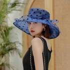 New Kentucky Derby Wide Brim Mesh Foldable Hat Women Polka Dot Church Party Cap