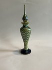 Lundberg Studios Iridescent Green Gold Pulled Feather Art Glass  Perfume Bottle