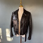 Vintage 1970s Sears Men   s Leather Shop Black Motorcycle Belted Leather Jacket