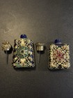 Vintage Bohemian Czech Glass Perfume Bottles Filigree Jeweled Pair