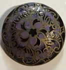 Antique French Enamel Button Champleve Swirl Lavender W Gold Outline Shank