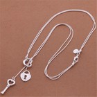 Elegant 925 Sterling Silver Fashion Charms Love Heart Lock Key Pendant Necklace