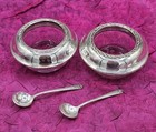 Pair Of Crystal Salt Cellars With Sterling Rims  Spoons