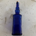 Blue Glass Decorative Bottle W  Stopper  Geometric Vintage retro  20 In
