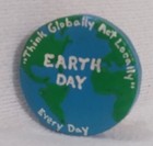 Painted Wooden Think Globally Act Locally Activist Globe Earth Button Pin 1 25   