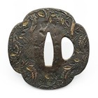 Tsuba Wisteria Flowers Shakudo Japanese Antique Sword Fitting Samurai Katana