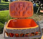 Vtg Belding Corticelli Wicker Sewing Basket Box 1970s Retro Hippie Orange Floral