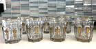 Set Of 8 Antique Bohemian Glassware W gilt Grape   Leaf Motif Fine Condition